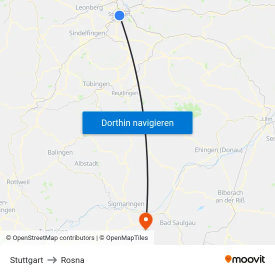 Stuttgart to Rosna map