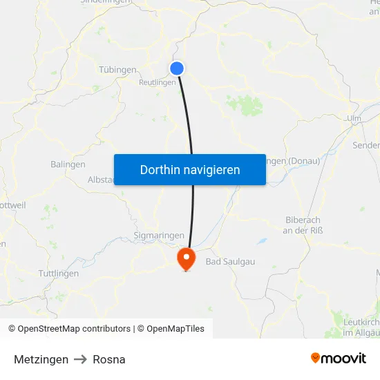 Metzingen to Rosna map