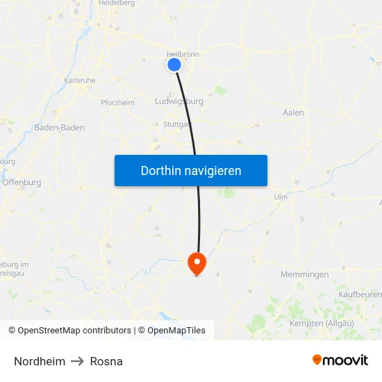 Nordheim to Rosna map