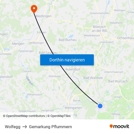 Wolfegg to Gemarkung Pflummern map