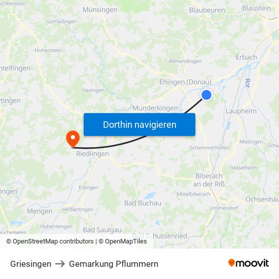 Griesingen to Gemarkung Pflummern map