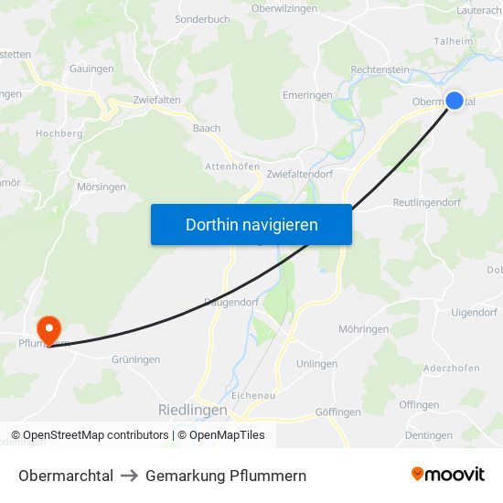 Obermarchtal to Gemarkung Pflummern map