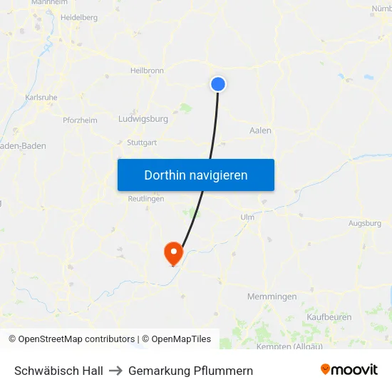 Schwäbisch Hall to Gemarkung Pflummern map