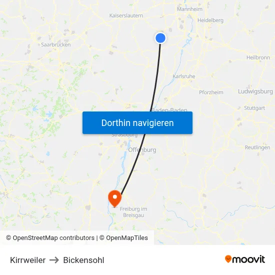 Kirrweiler to Bickensohl map