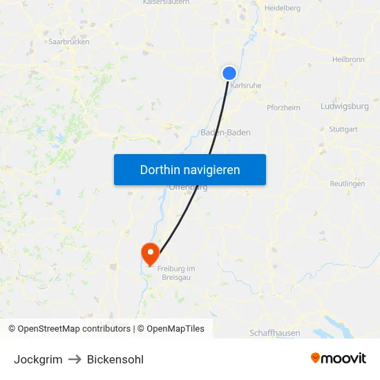 Jockgrim to Bickensohl map