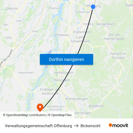 Verwaltungsgemeinschaft Offenburg to Bickensohl map