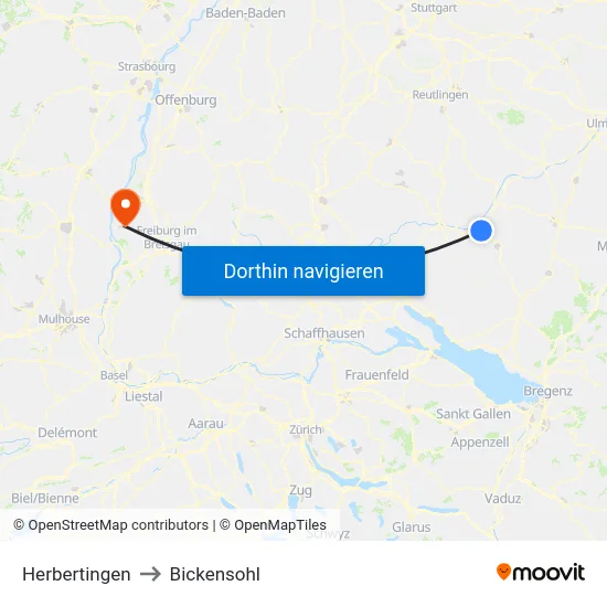 Herbertingen to Bickensohl map