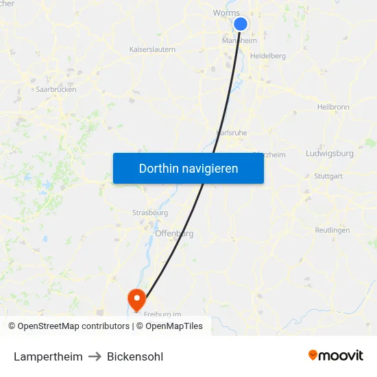 Lampertheim to Bickensohl map