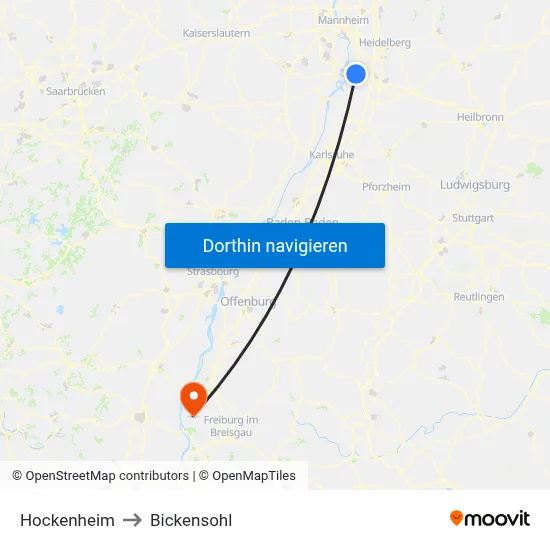Hockenheim to Bickensohl map