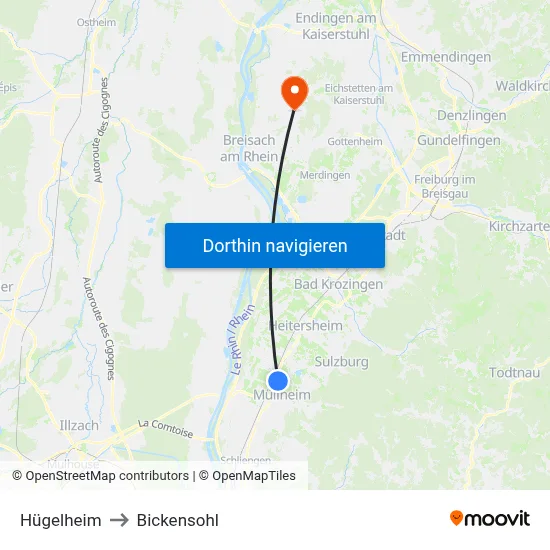 Hügelheim to Bickensohl map