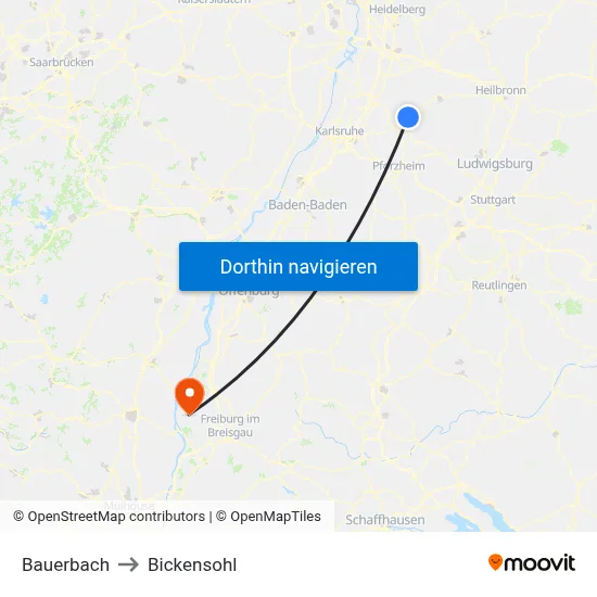 Bauerbach to Bickensohl map