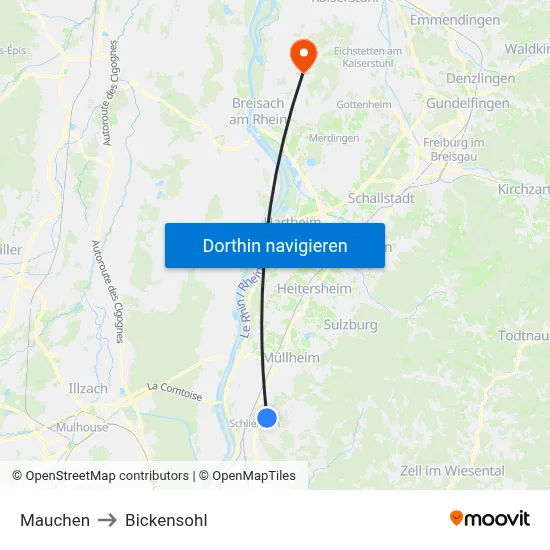 Mauchen to Bickensohl map
