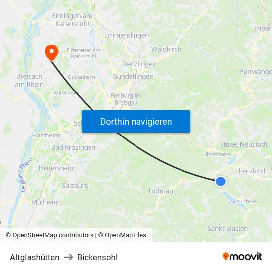 Altglashütten to Bickensohl map