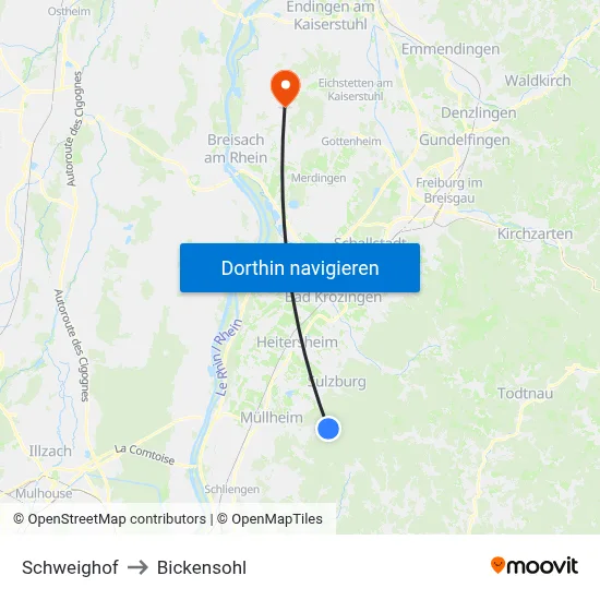 Schweighof to Bickensohl map