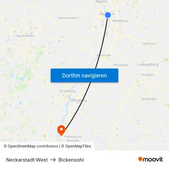 Neckarstadt-West to Bickensohl map