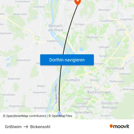 Grißheim to Bickensohl map