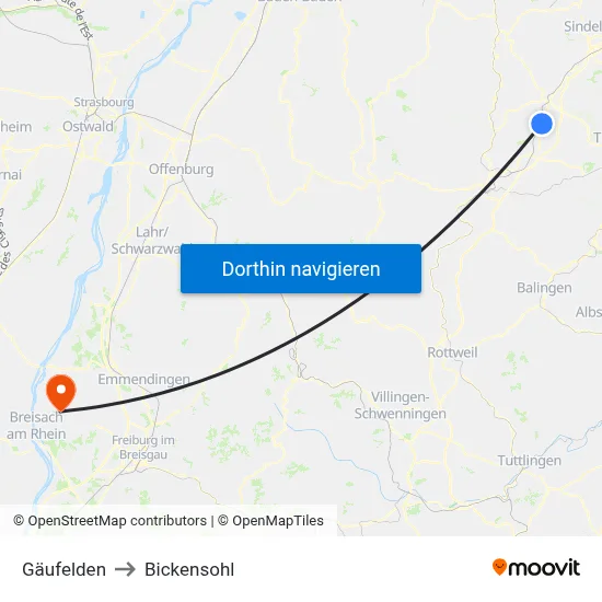 Gäufelden to Bickensohl map