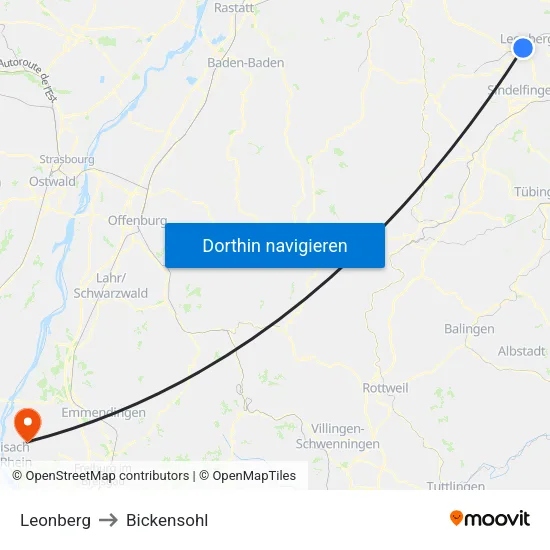 Leonberg to Bickensohl map