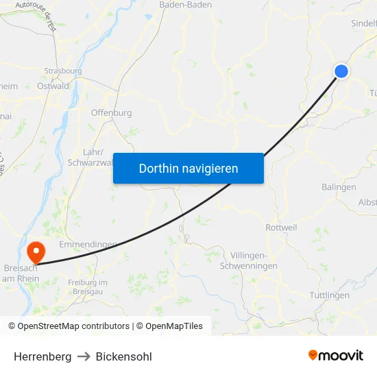 Herrenberg to Bickensohl map