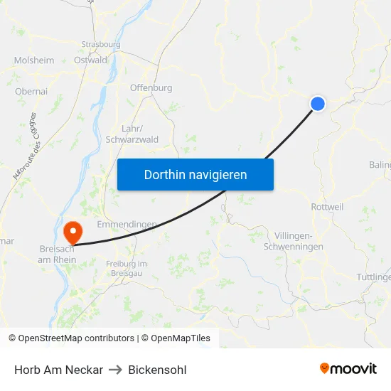 Horb Am Neckar to Bickensohl map