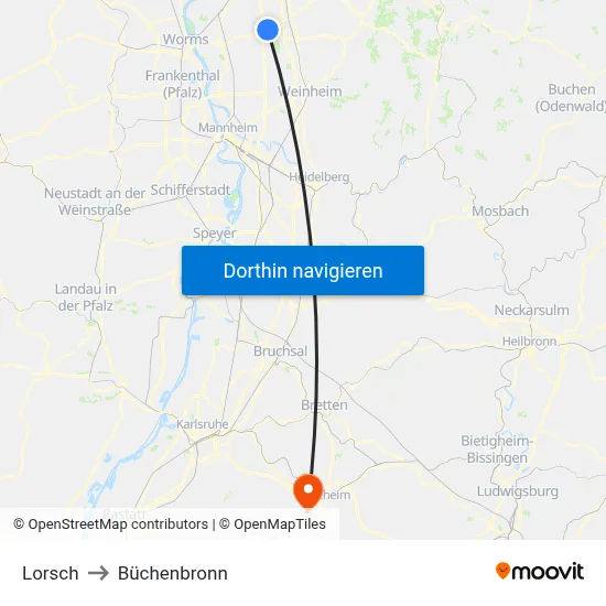 Lorsch to Büchenbronn map