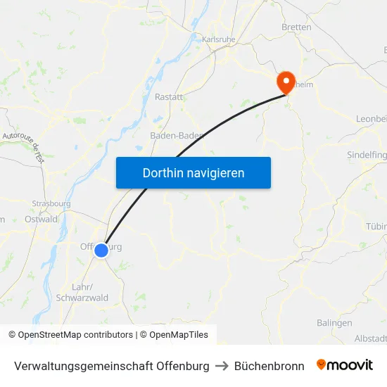 Verwaltungsgemeinschaft Offenburg to Büchenbronn map