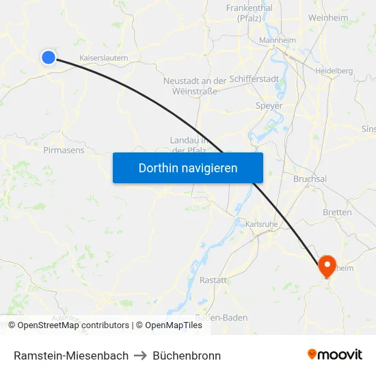 Ramstein-Miesenbach to Büchenbronn map