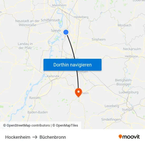 Hockenheim to Büchenbronn map
