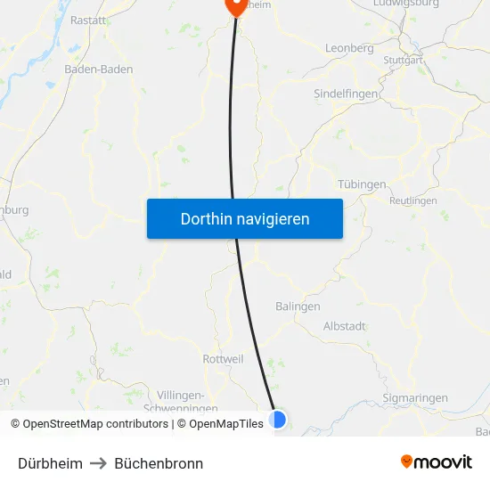 Dürbheim to Büchenbronn map