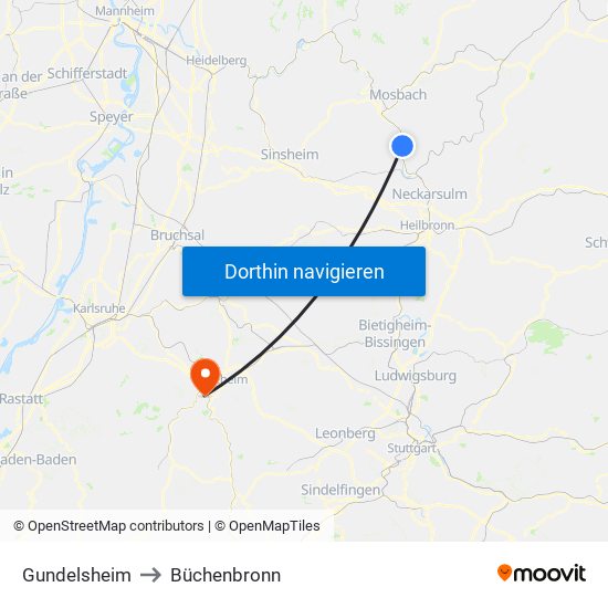 Gundelsheim to Büchenbronn map