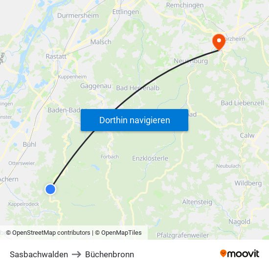 Sasbachwalden to Büchenbronn map