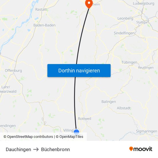 Dauchingen to Büchenbronn map