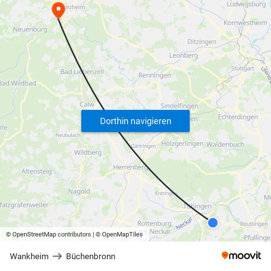 Wankheim to Büchenbronn map
