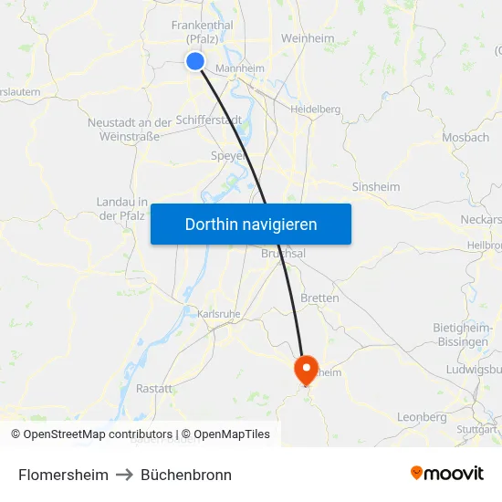 Flomersheim to Büchenbronn map