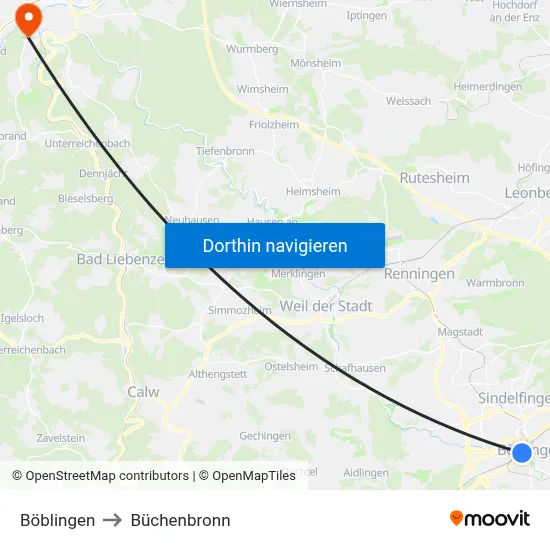 Böblingen to Büchenbronn map