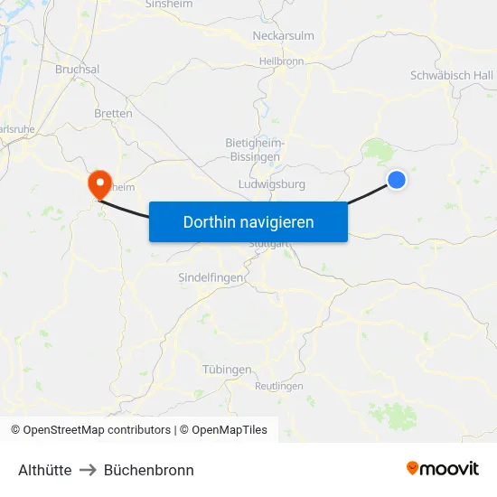 Althütte to Büchenbronn map