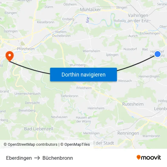 Eberdingen to Büchenbronn map
