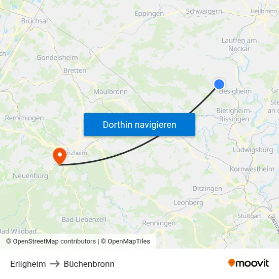 Erligheim to Büchenbronn map