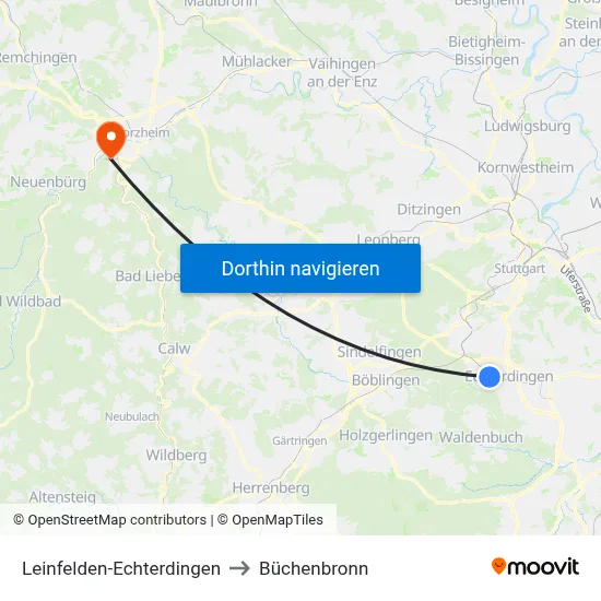 Leinfelden-Echterdingen to Büchenbronn map