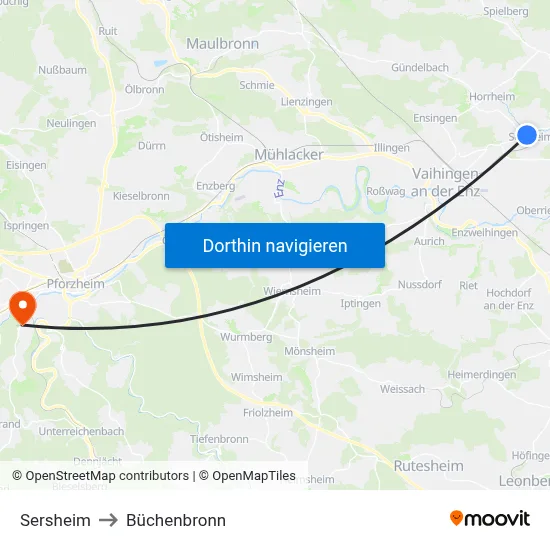Sersheim to Büchenbronn map
