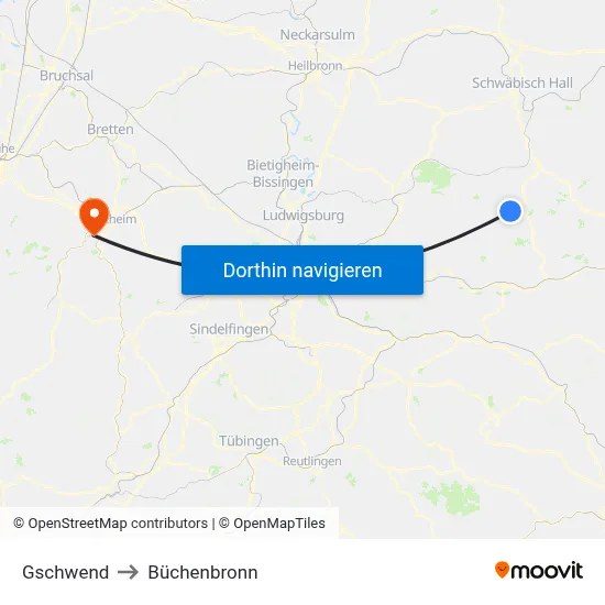 Gschwend to Büchenbronn map