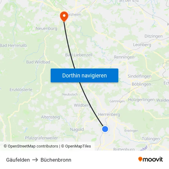 Gäufelden to Büchenbronn map