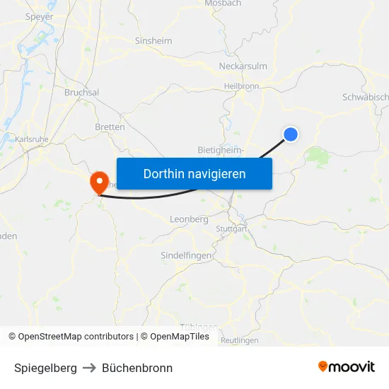Spiegelberg to Büchenbronn map