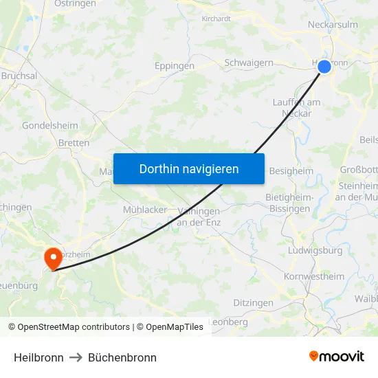 Heilbronn to Büchenbronn map