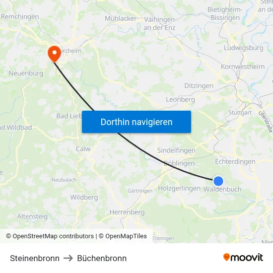 Steinenbronn to Büchenbronn map