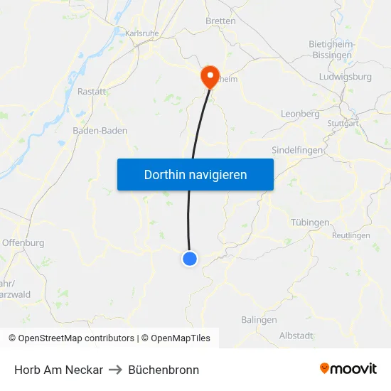 Horb Am Neckar to Büchenbronn map