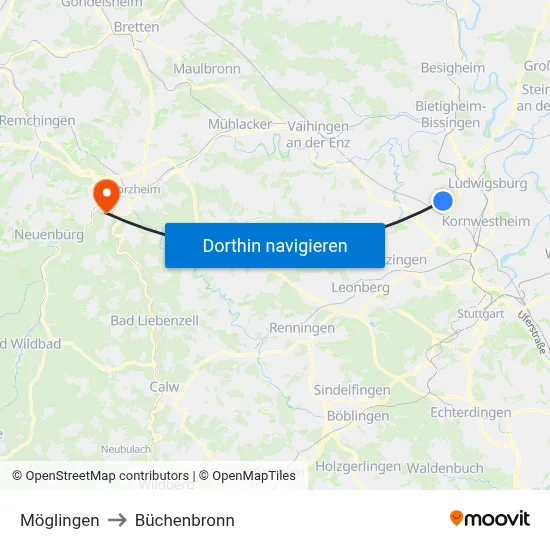 Möglingen to Büchenbronn map