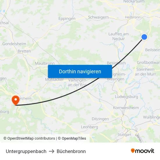 Untergruppenbach to Büchenbronn map