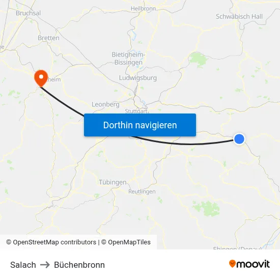Salach to Büchenbronn map