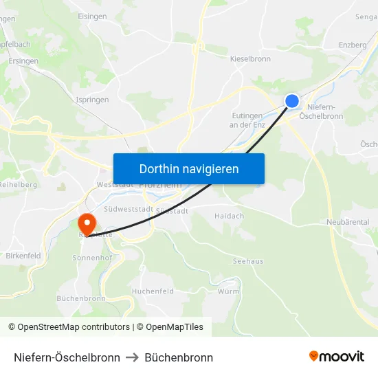 Niefern-Öschelbronn to Büchenbronn map